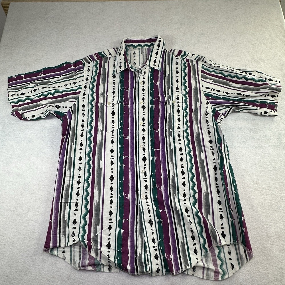 VTG Button Up Shirt XL Southwest Aztec Cotton Short Sleeve Rodeo